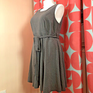 IXIA Retro Dress XL Gray Flocked Black Polka Dot 1950s Pinup Belted Scoop Neck